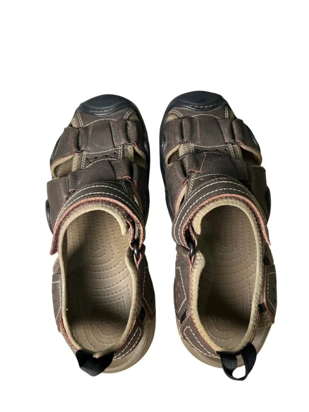 Crocs Mens Brown Tan Closed Toe Sandals Sz 10 Adjustable Straps Rugged Outdoor